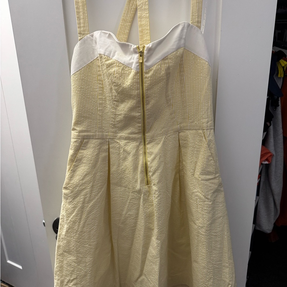 Lilly Pulitzer Yellow and White seersucker Striped Dress
